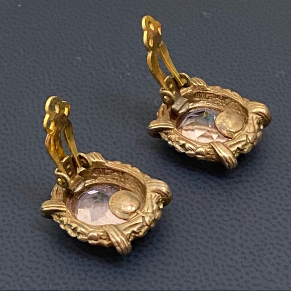 Vintage Morganite Glass 925 Clip On Earrings - Picture 11 of 16